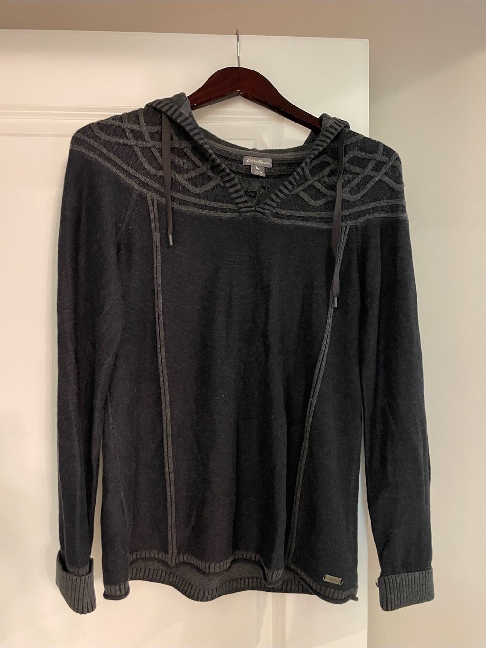 Eddie Bauer Dark Charcoal Hooded V-Neck Sweater